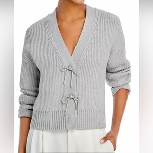 French Connection Woman’s Babysoft Sparkly Bow Cardigan Light Grey Size M NWT